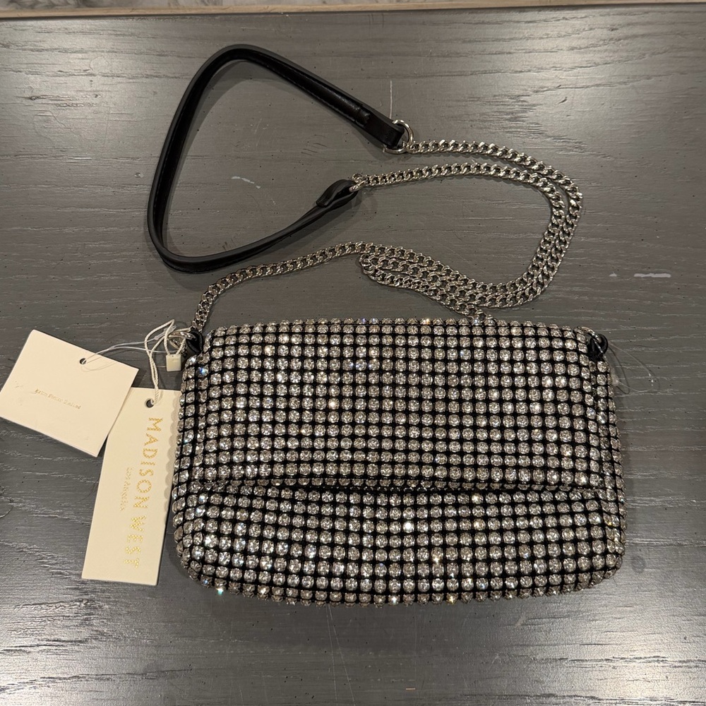 NWT Madison West Black and Silver Rhinestone Crossbody Bag